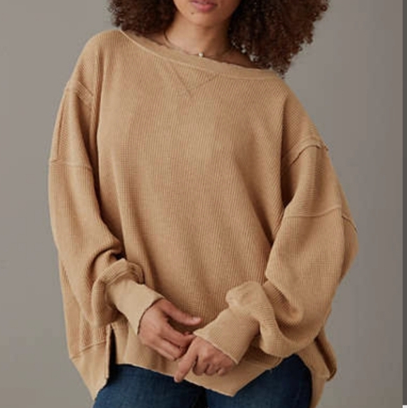 American Eagle Outfitters Tan Crew Neck Sweater Cozy Knit - Picture 1 of 10
